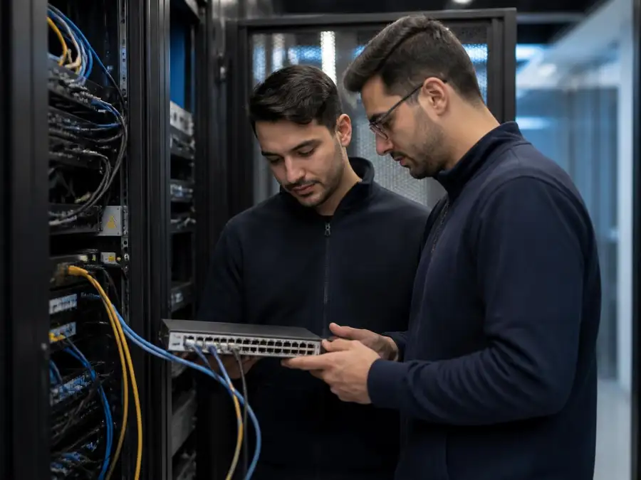Çözüm Elektronik teknik ekibi sistem odasında ağ donanımını kontrol ediyor